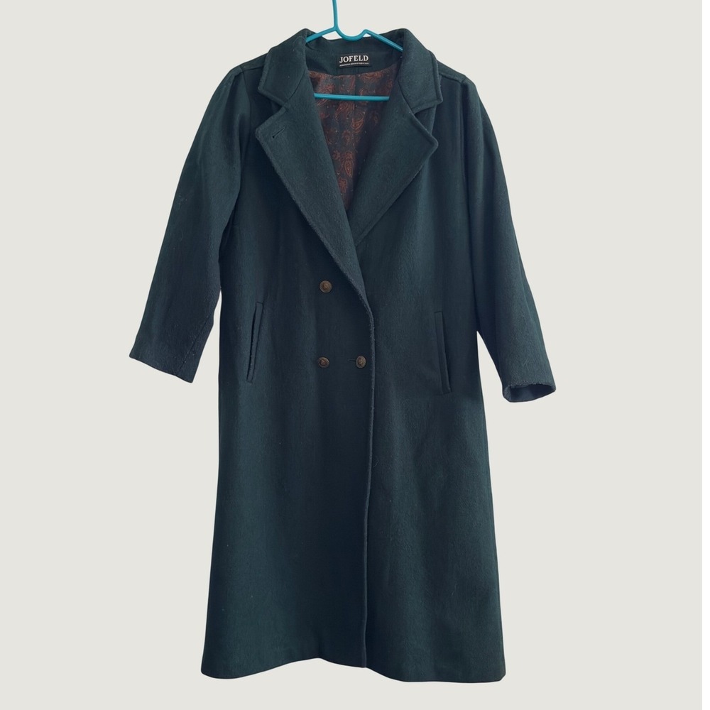 Jofeld Vintage Forest Green Wool Blend Double Breasted Paisley Lined Coat XL